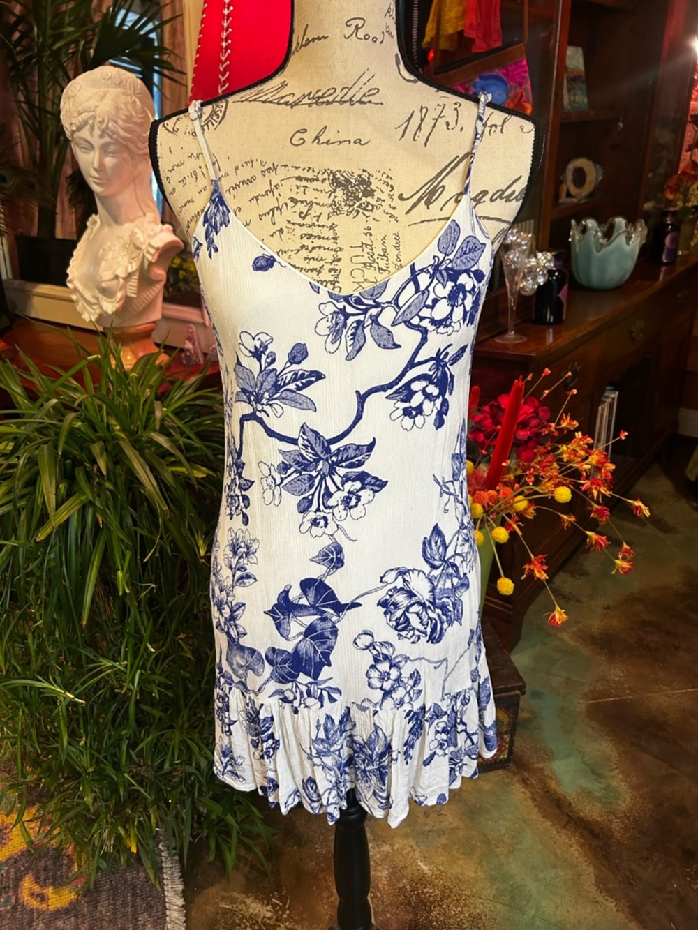 Lulus Garden Bloom Blue and White Floral Sleeveless Sundress Size S Women’s